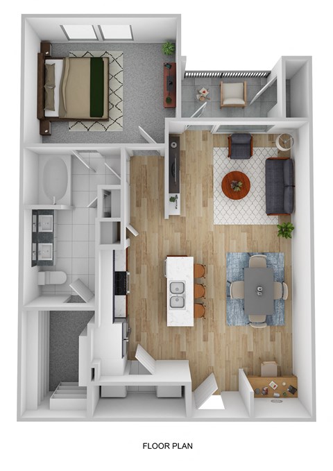 Floor plan for 1 bed, 1 bath, 777 sqft